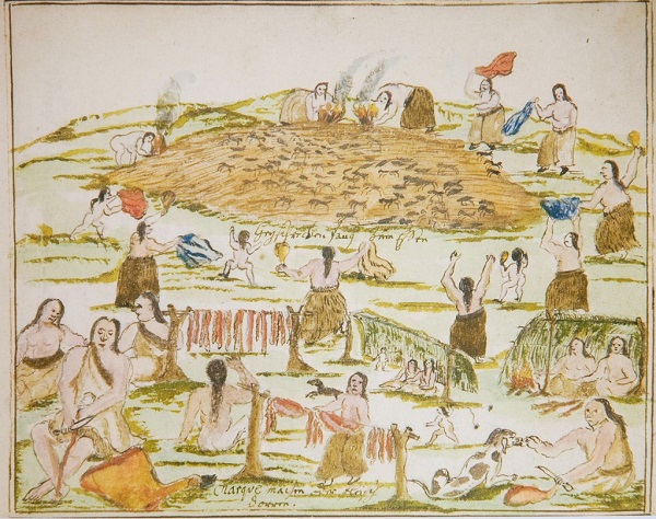 La vida Mocoví en el Siglo XVIII retratada por Froilán Paucke. (Reproducción)