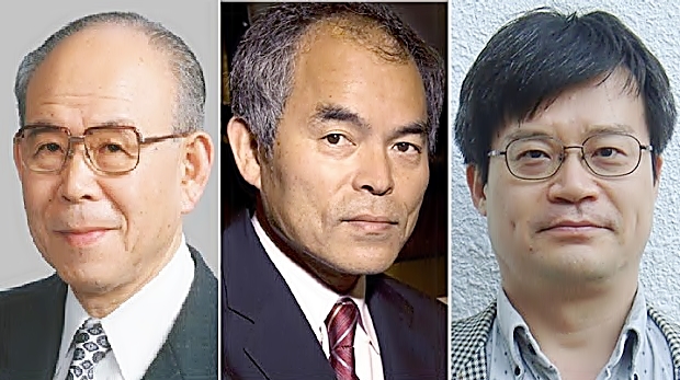Los científicos japoneses Isamu Akasaki, Shuji Nakamura y Hiroshi Amano.