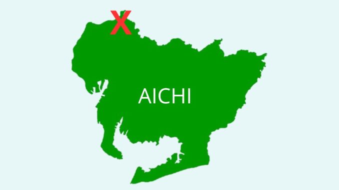 Mapa de Aichi con la localización del lago Iruka, donde se registró la caída del avión T-4.