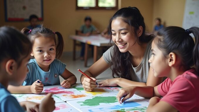 Niños en un entorno escolar, representados mediante una imagen generada por inteligencia artificial.Freepik.