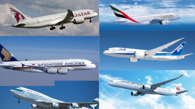 Aviones de las aerolíneas líderes del ranking Skytrax 2025