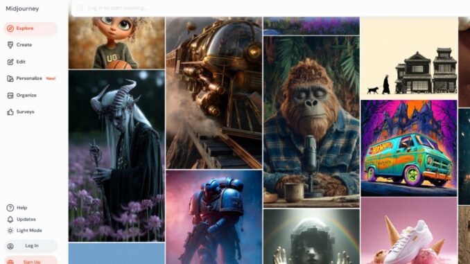 Captura de pantalla del sitio web oficial de Midjourney, la plataforma de inteligencia artificial acusada por estudios de Hollywood de infringir derechos de autor